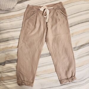 Aritzia Wilfred Allant pants, linen blend, silk tie. Light/dusty pink.